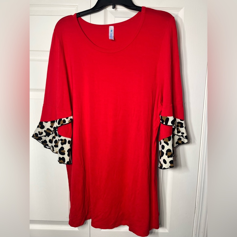 Paisley Grace Red Leopard Ruffle Sleeve Top